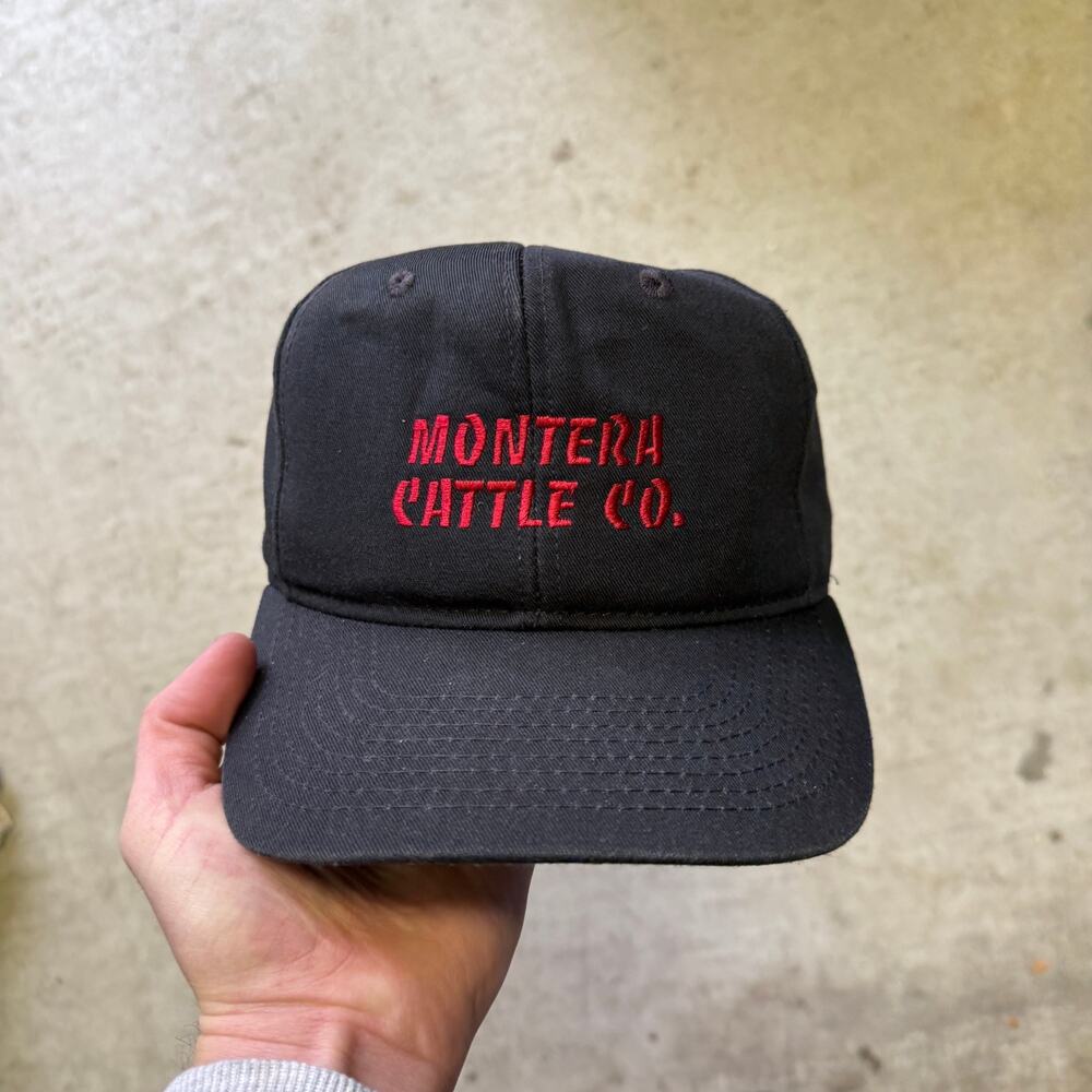 Vintage 90's K-Products Montera Cattle Co. Colorado Black Red Strapback Hat Cap